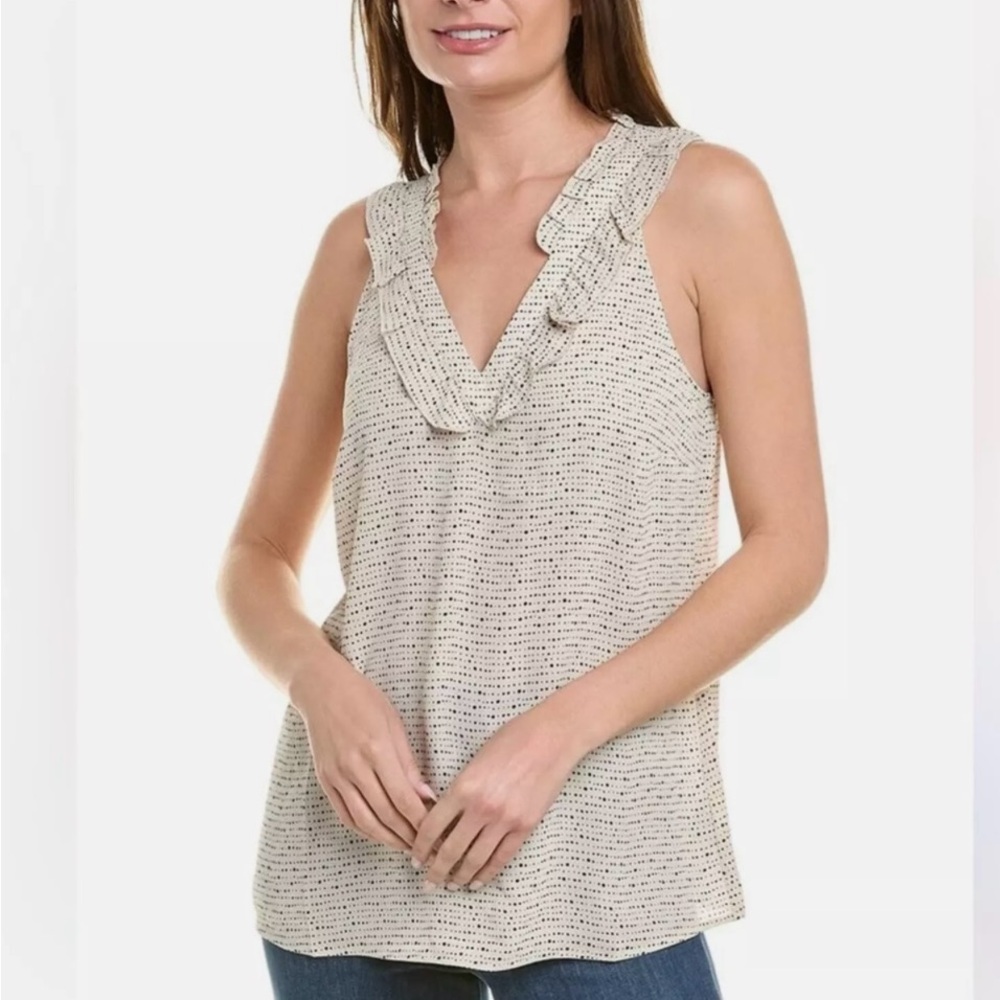 CABI Morse Code top sleeveless blouse size small Cream & black dot Style 4178